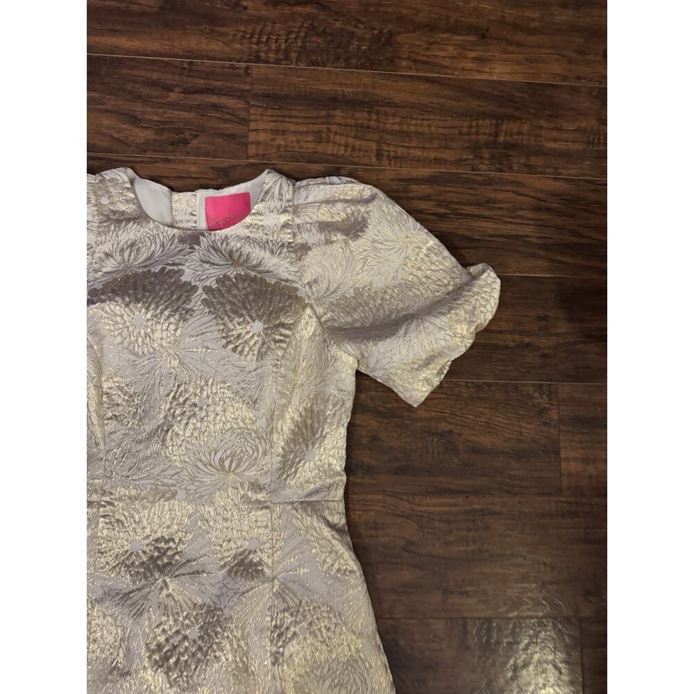 Lilly Pulitzer Brocade Puff Sleeve Mini Dress Metallic Gold White Size 4 - Picture 2 of 9